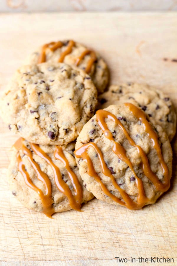 Caramel Drizzled Peanut Butter Chocolate Chip Cookies  Two in the Kitchen vi