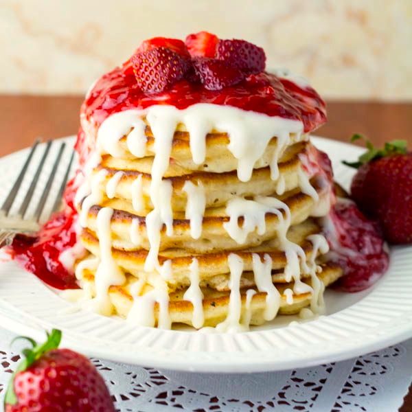 Strawberry Cheesecake Pancakes | Two in the Kitchen c