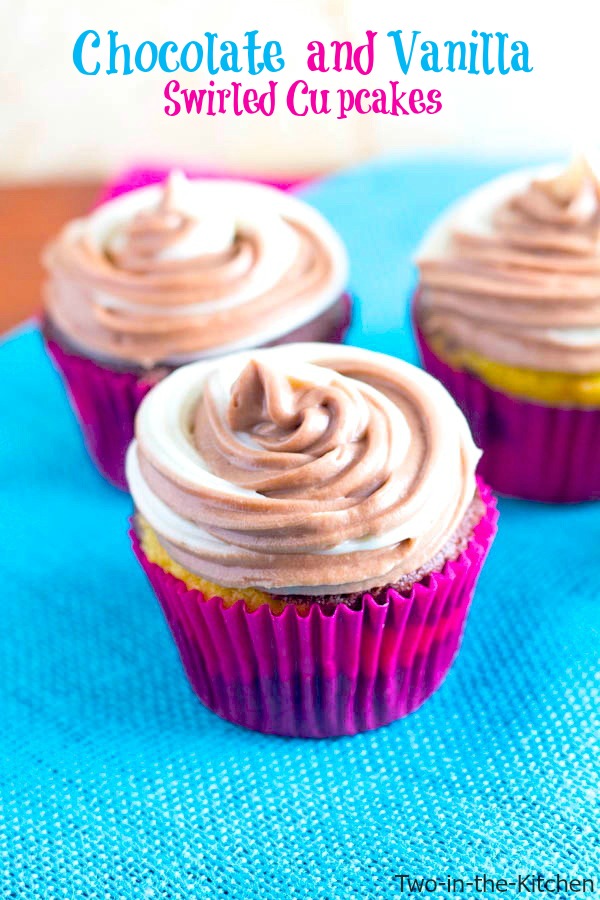 Chocolate and Vanilla Swirled Cupcakes  Two in the Kitchen v